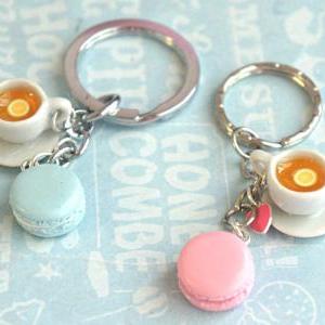 French Macaron And Tea Keychain