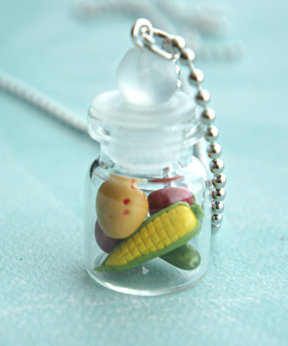 Assorted Vegetables In A Jar Necklace