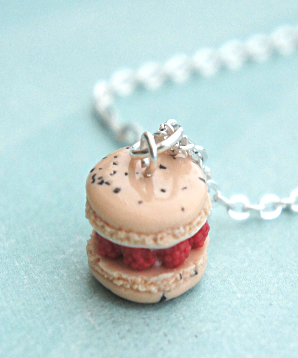 Raspberries And Cream French Macaron Necklace